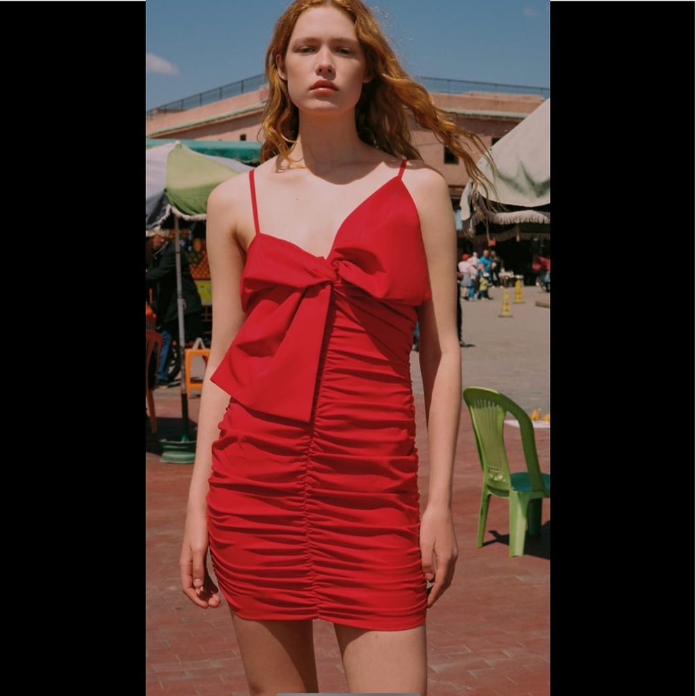 Zara Red Mini Dress with Bow Detail